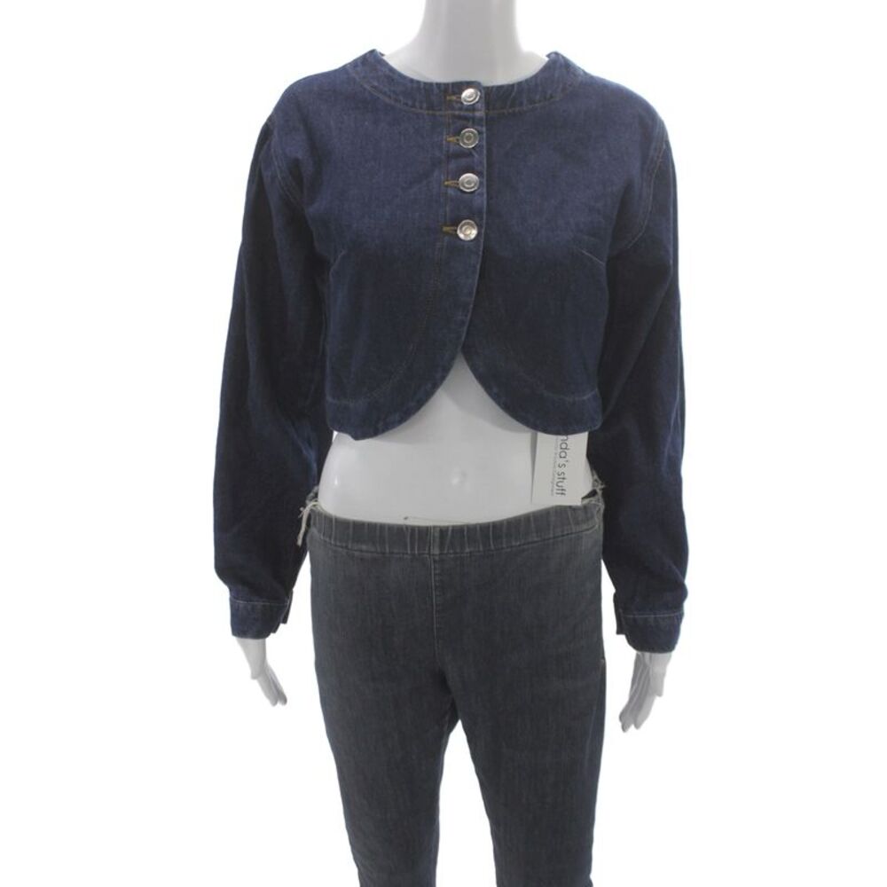 Aligne Womens Basic Jacket Blue Organic Cotton Button Long Sleeve Size 2